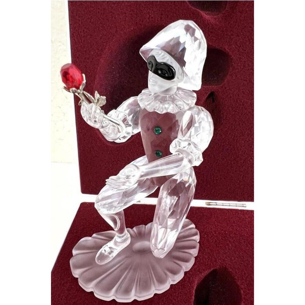 2001 Swarovski Crystal Masqurade Harlequin W Rose # 254044 Figurine With Box
